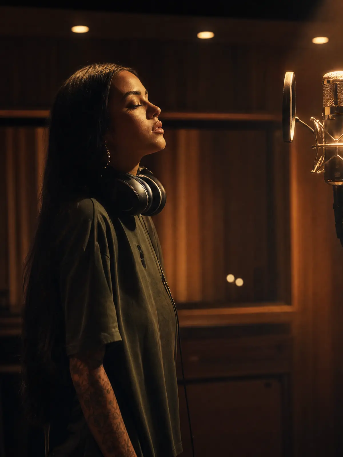 A musician composed at the studio microphone before the first take